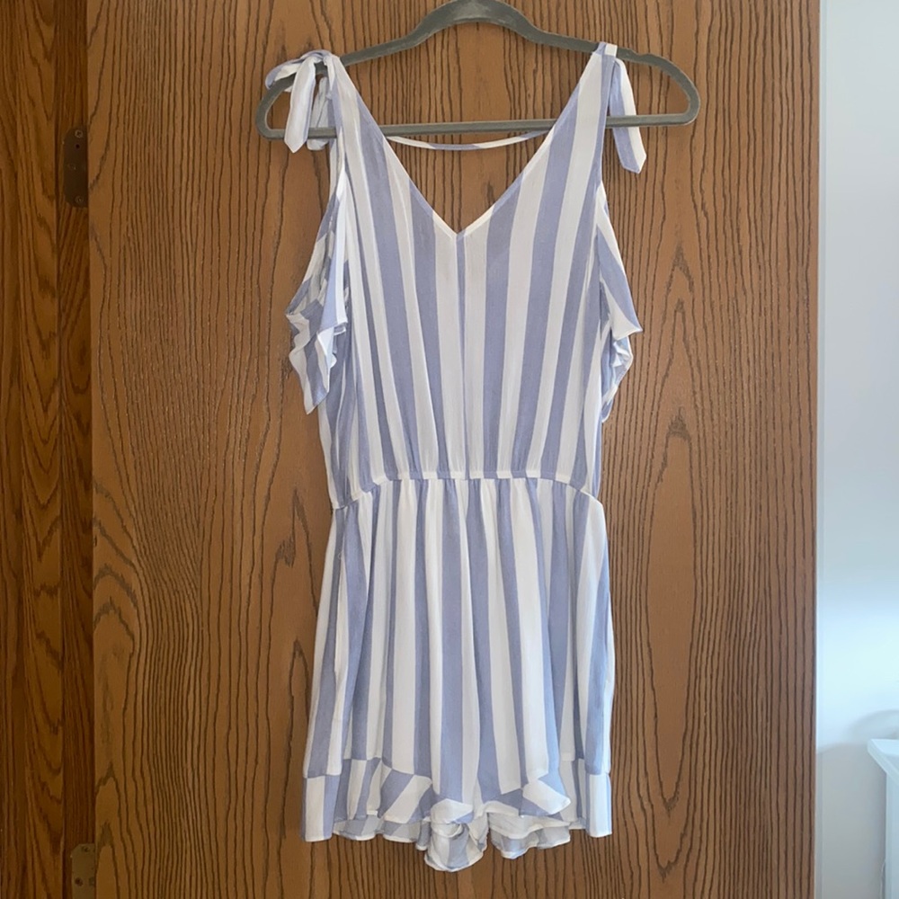 AEO Blue and White Striped Romper, S